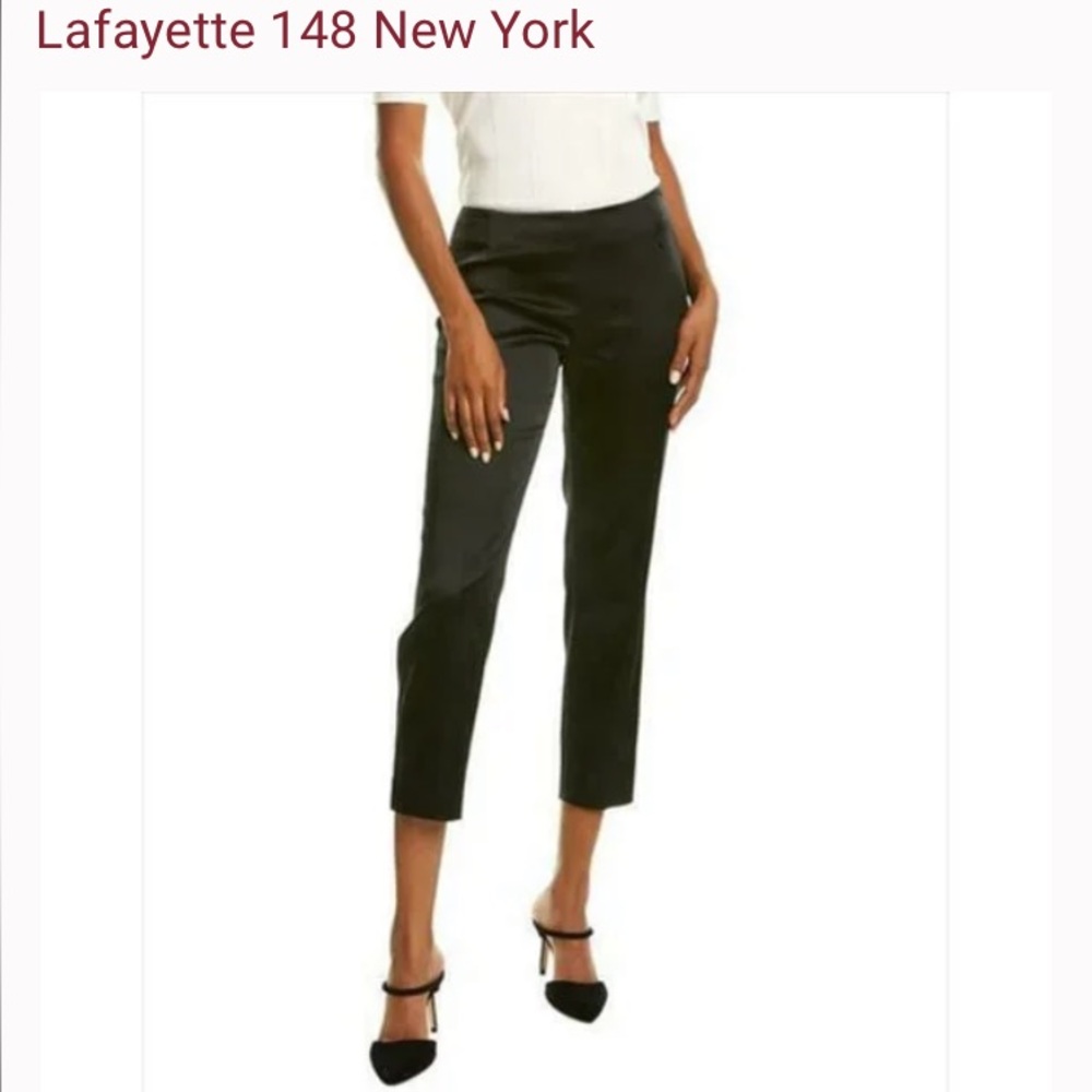 LAFAYETTE 148 NEW YORK BELLE SATIN STANTON PANT BLACK HIGH-RISE